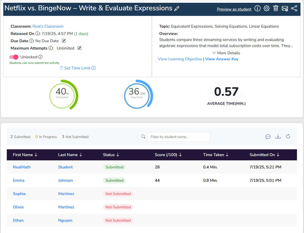 Track student progress instantly